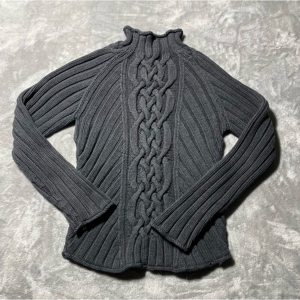 Gap Cable Knit Pullover Mock Neck Slim Sweater Women’s Size L 100% Cotton Gray